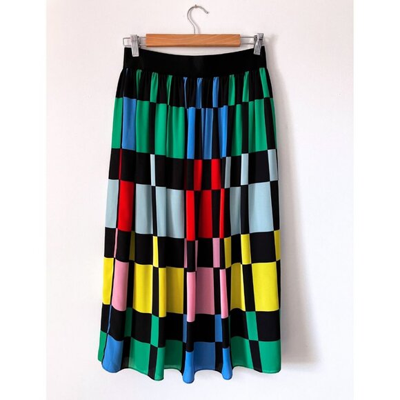 Alice & Olivia Melda Geometric Print Midi Skirt Size 6 Colourblock Multi - Picture 3 of 10